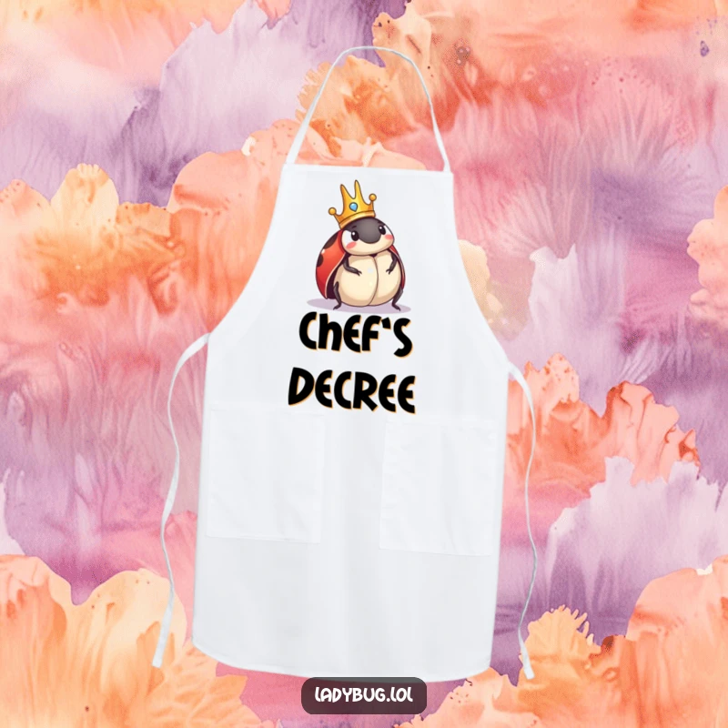 Funny Ladybug Apron: Kitchen apron featuring a crowned ladybug comically surveying its domain, adding a royal touch to cooking.