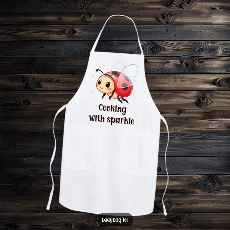 Funny Apron: Vibrant ladybug with sparkling wings, ready to protect clothes during cooking with a cheerful, stylish flair.