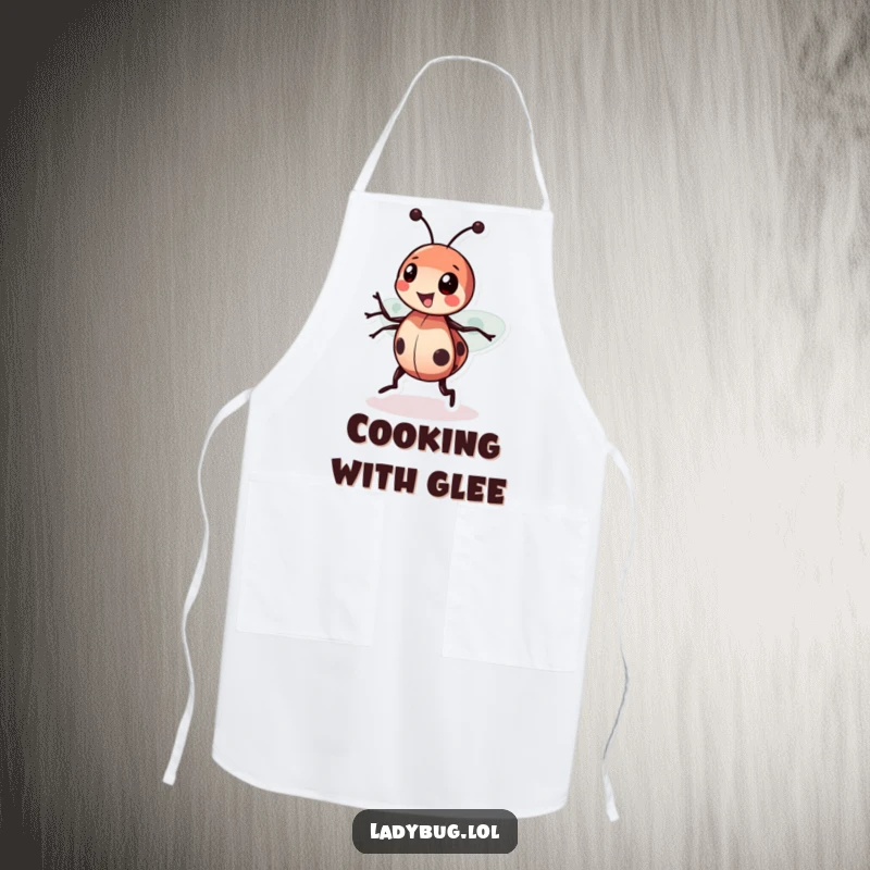 Funny Ladybug Spin Apron with a happy ladybug spinning, ideal for humorous and fun kitchen activities.