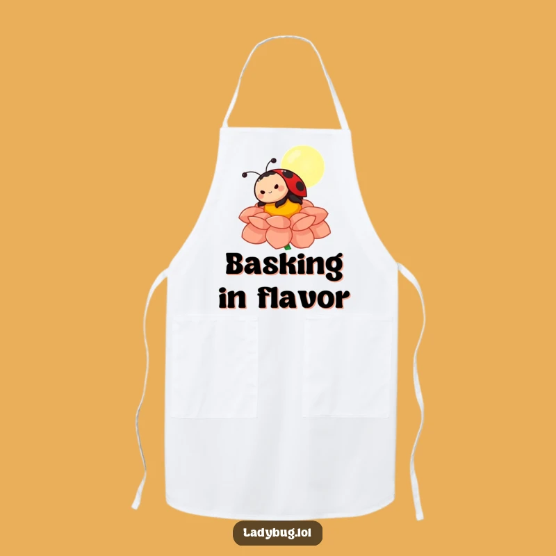 Funny Ladybug Sunbathing Apron: Cheerful Character on Flower Petal, Kitchen Funny Gift
