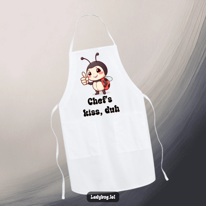 Funny apron showcasing a proud ladybug giving a thumbs up, perfect for adding a positive touch to cooking.