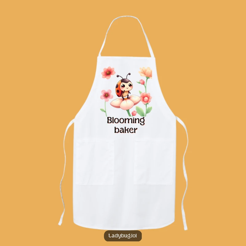 Funny Winking Ladybug Flower Apron: Kitchen Proud Insect Wear Gift