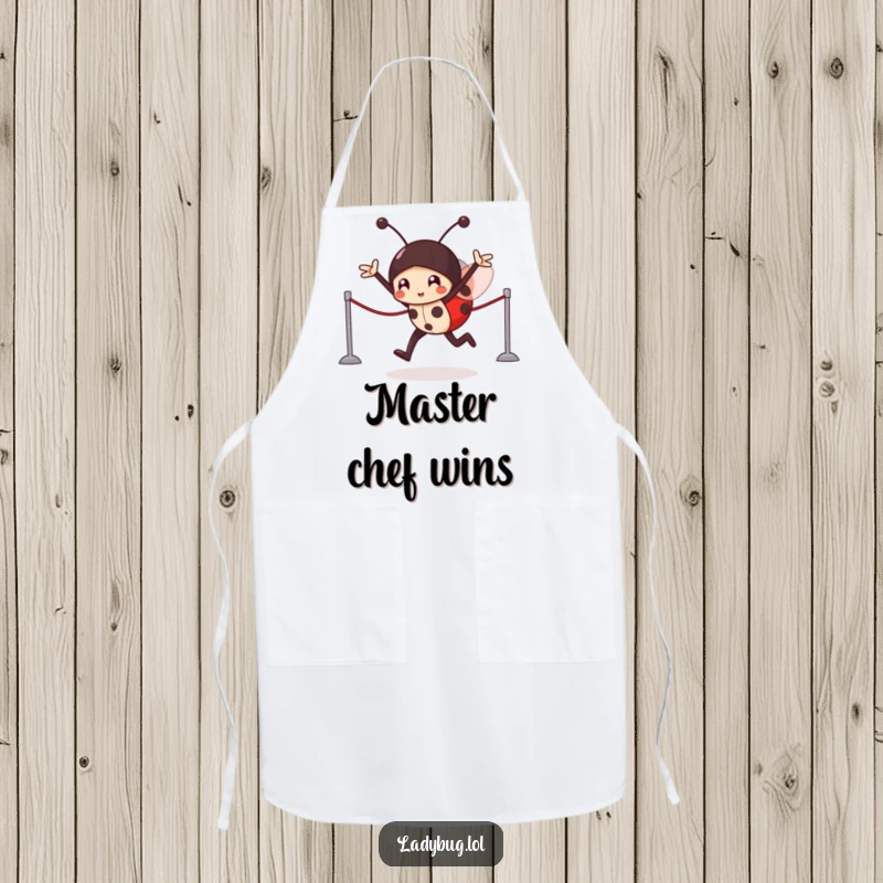 Funny Apron: A victorious ladybug character crossing an imaginary finish line, bringing a winning attitude to cooking.