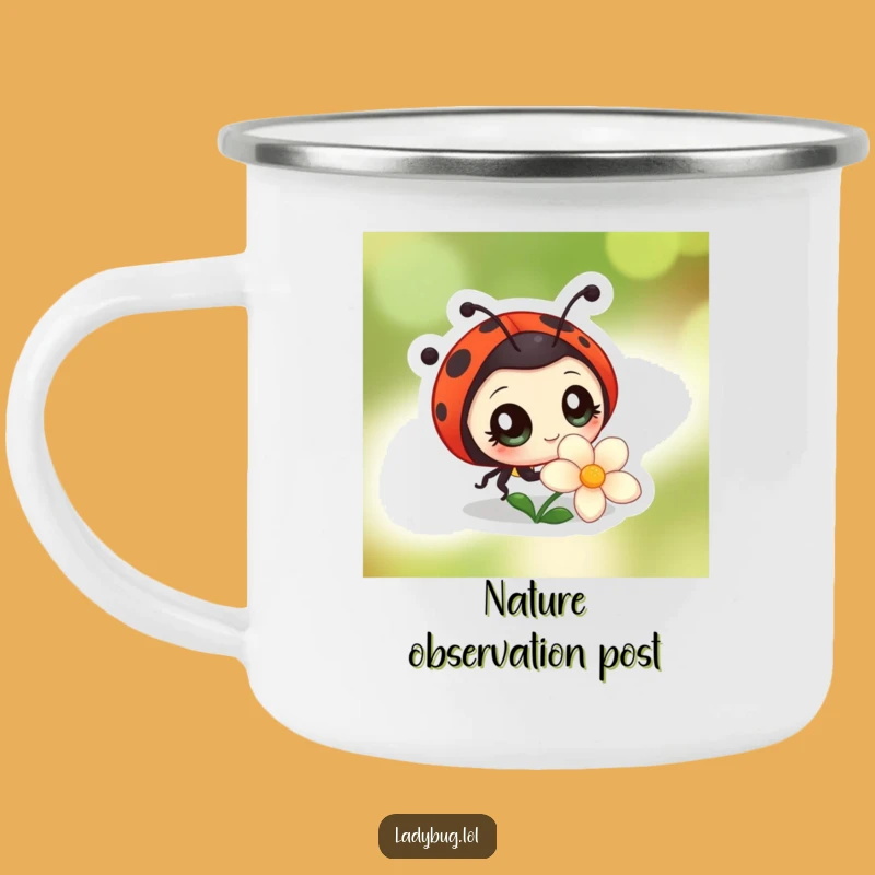 Funny Curious Ladybug Camping Mug: Wide-Eyed Outdoors Gear, Best Funny Gift