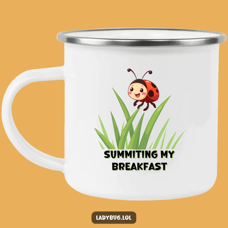 Funny Giggling Ladybug Climbing Grass Camping Mug - Durable & Hilarious Outdoor Drinkware