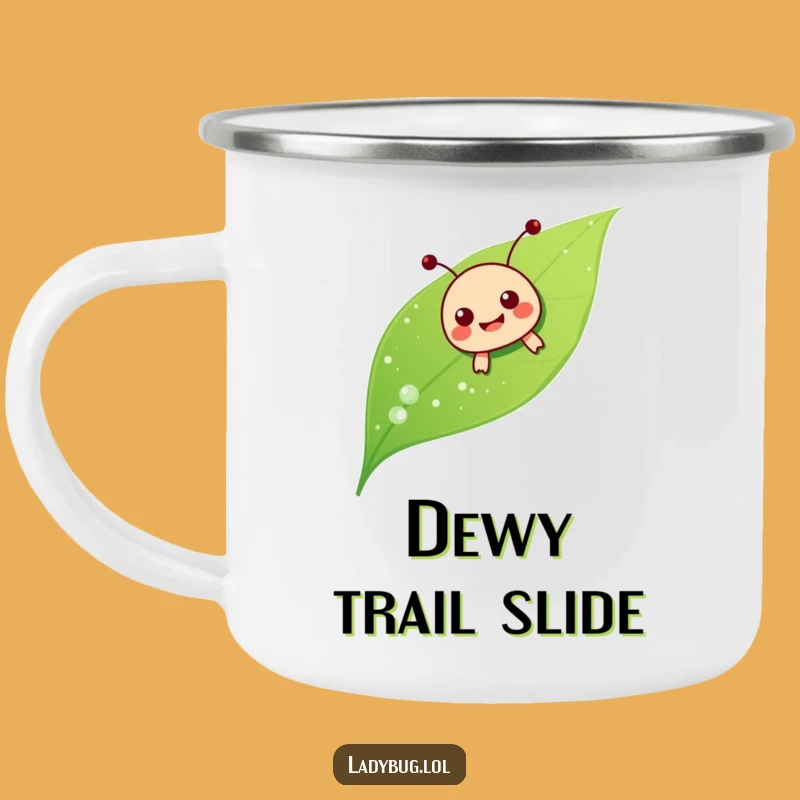 Funny Ladybug Sliding Camping Mug: Dewy Leaf Adventure