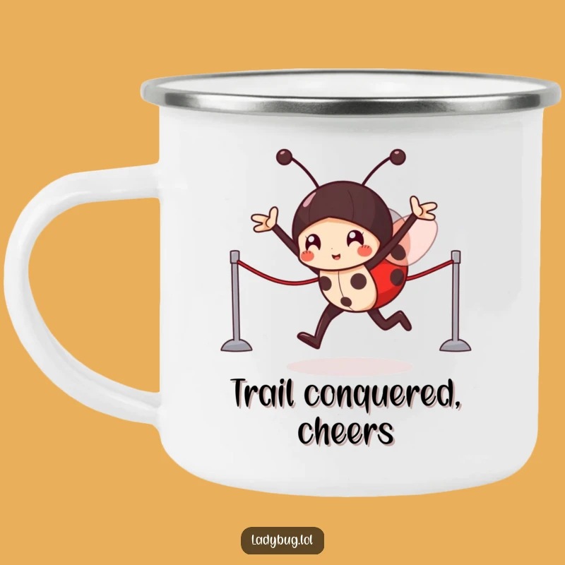 Funny Ladybug Victory Camping Mug: Victorious Character Wins Outdoor Race!