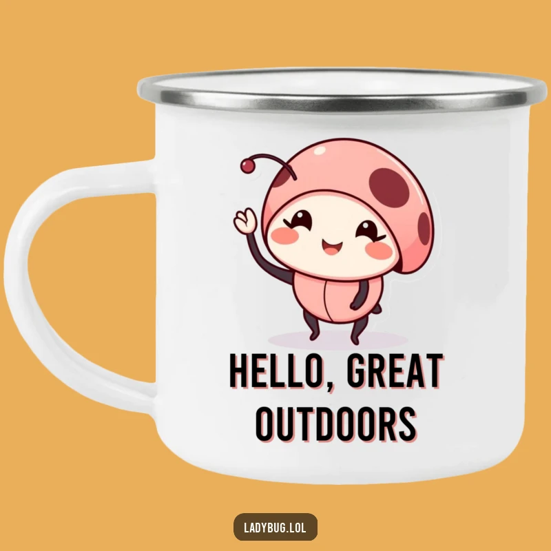 Funny Smiling Ladybug Camping Mug: Cute Waving Bug Cup Gift