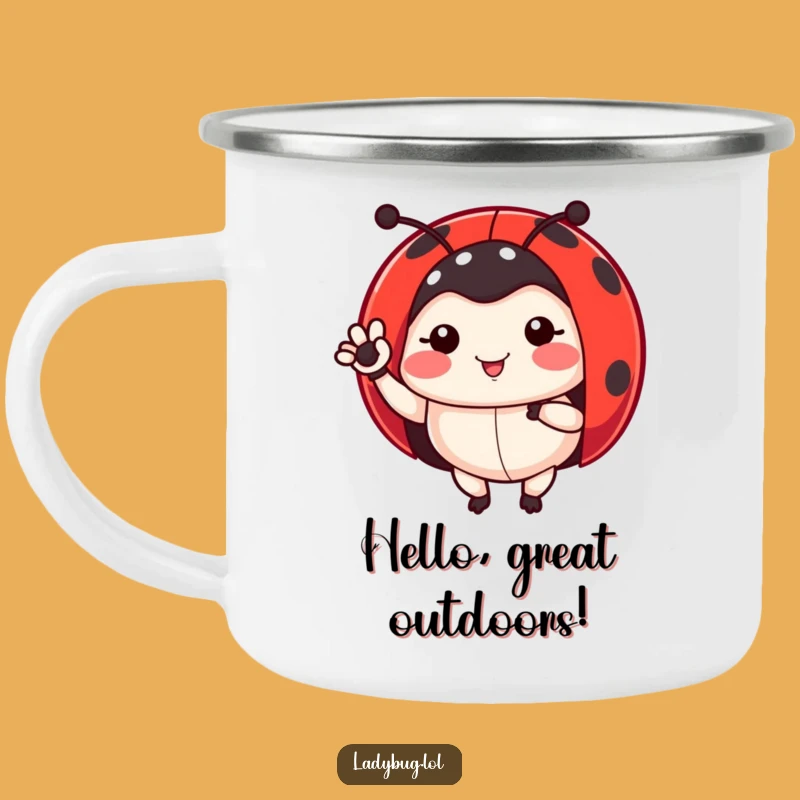 Funny Ladybug Camping Mug: Friendly Waves for Outdoor Adventures