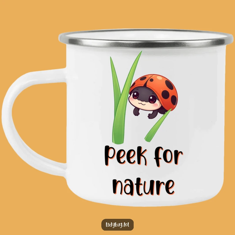 Funny Ladybug Peek Camping Mug: Curious Outdoor Buddy, Adventure Gift