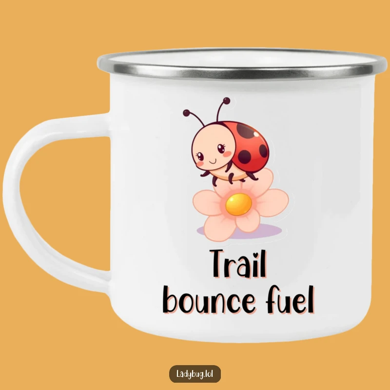 Funny Ladybug Bounce Camping Mug: Rugged Petal Fun, Outdoor Adventure Gift