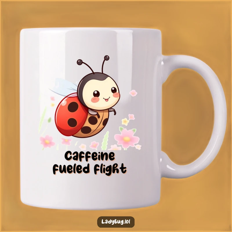 Funny Flying Ladybug Mug - Happy Insect Character Gift for a Joyful Start