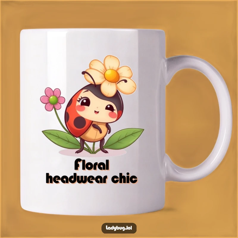 Funny Flower Hat Ladybug Mug - Comical Insect Fashion Gift