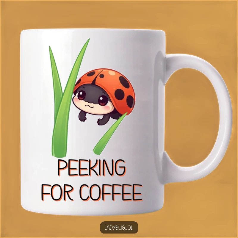 Funny Ladybug Peek Mug: Curious Grass Surprise, Perfect Gift for Nature Lovers