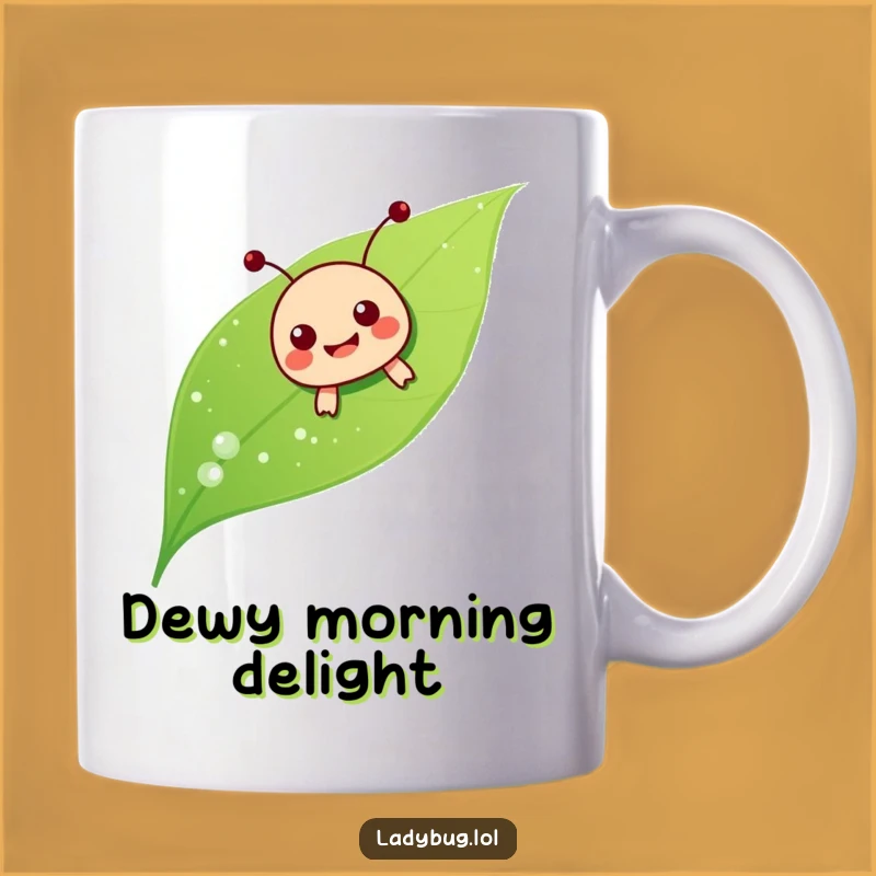 Funny Ladybug Sliding Mug: Dewy Leaf Joy Perfect Gift
