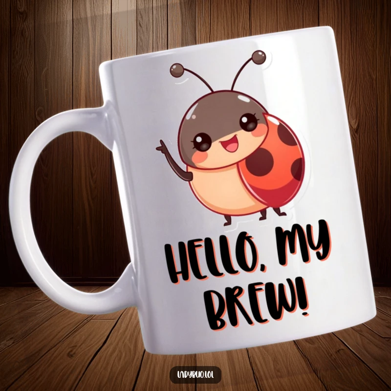 Funny Ladybug Antennae Mug featuring a cheerful ladybug waving its tiny antennae, perfect for insect lovers and cute art fans.