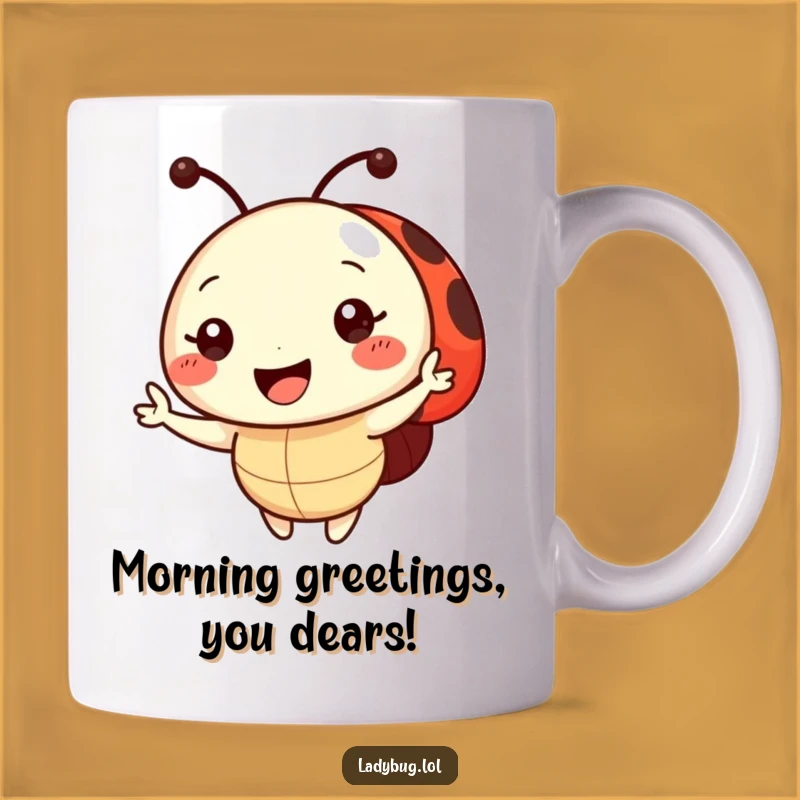 Funny Ladybug Wave Mug: Adorable Smiling Character for a Cheerful Start, Perfect Funny Gift