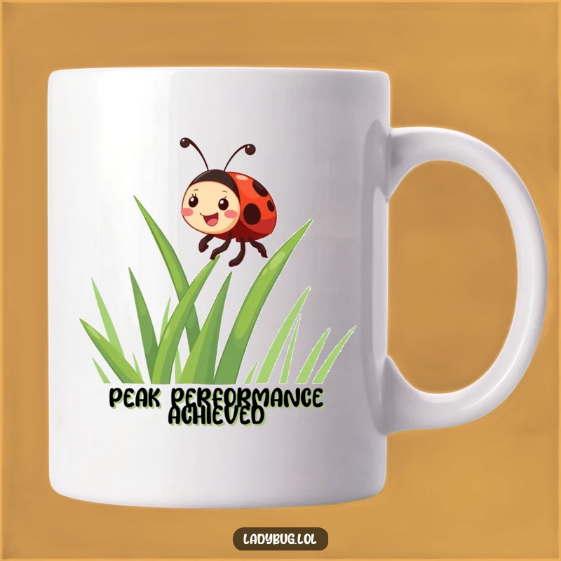 Funny Giggling Ladybug Climbing Grass Mug - Hilarious Insect Gift for Bug Lovers