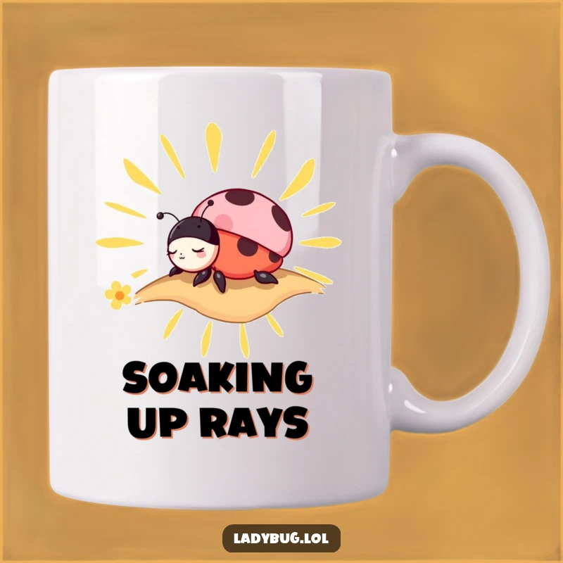 Funny Ladybug Nap Mug: Charming Character Snoozing on a Sunbeam!
