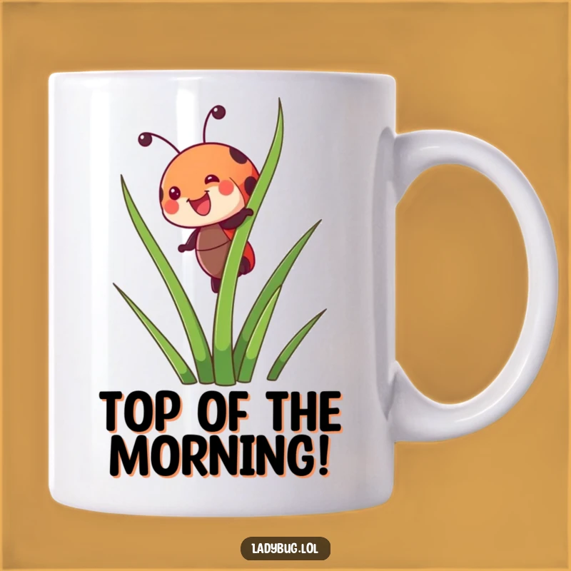 Funny Ladybug Grass Climber Mug - Joyful Insect Art, Perfect Gift for Optimists