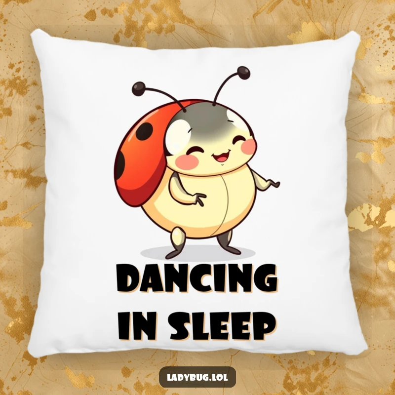 Funny ladybug pillow featuring a playful ladybug doing a silly dance with wiggling antennae, offering playful and humorous comfort.