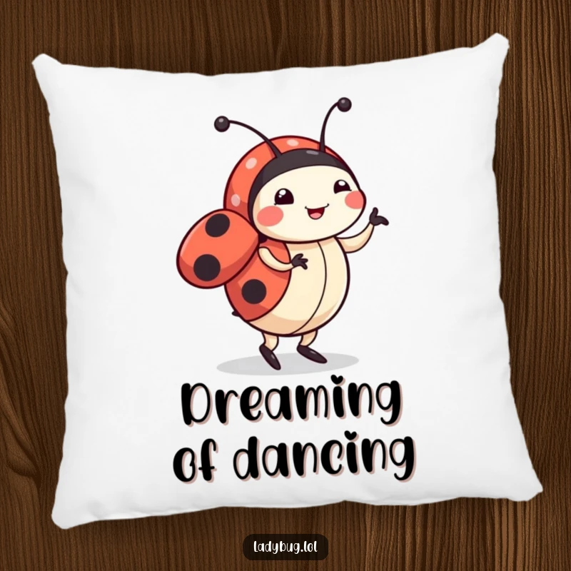 Funny ladybug pillow with a cute character doing a happy dance, offering comfort and a touch of whimsical, joyful humor.