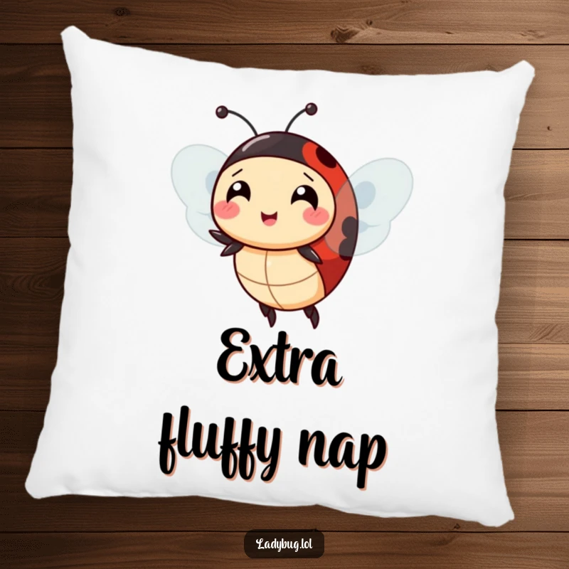 Funny ladybug extra wings pillow, the character comically attempting to fly with extra wings, a soft and humorous decorative item.