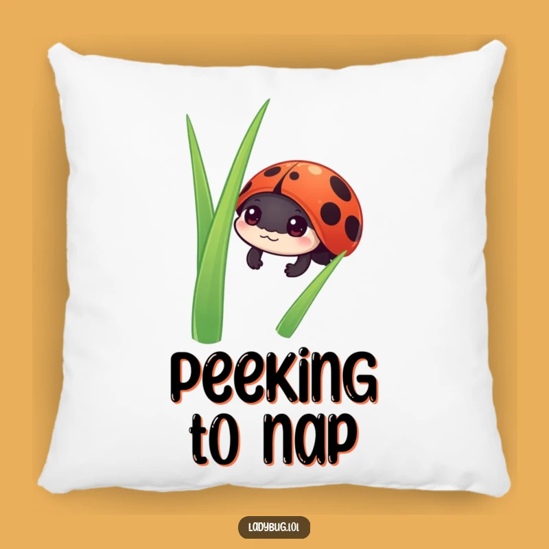 Funny Ladybug Peek Pillow: Cozy Grass Accent, Playful Home Decor Gift