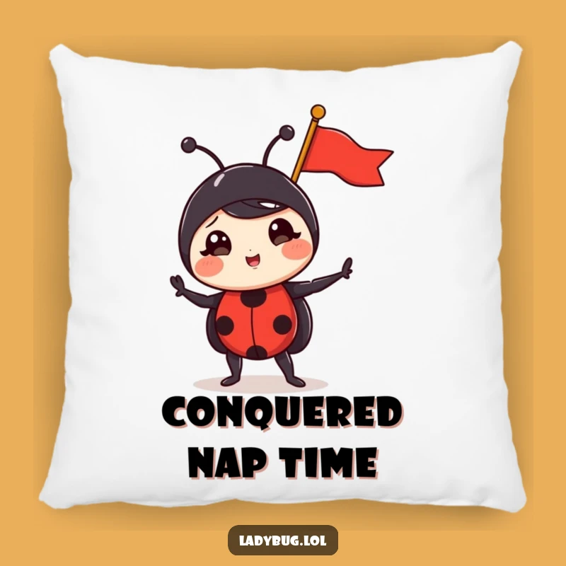 Funny Triumphant Ladybug Pillow - Comfy & Hilarious Tiny Flag