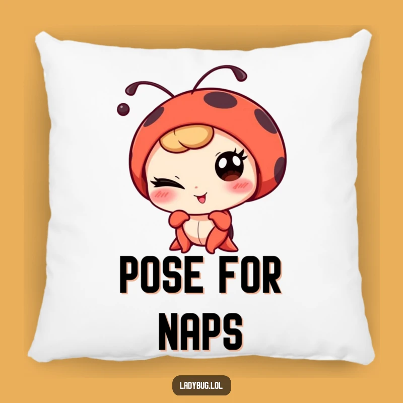Funny Winking Ladybug Portrait Pillow - Soft & Comical Insect Accent