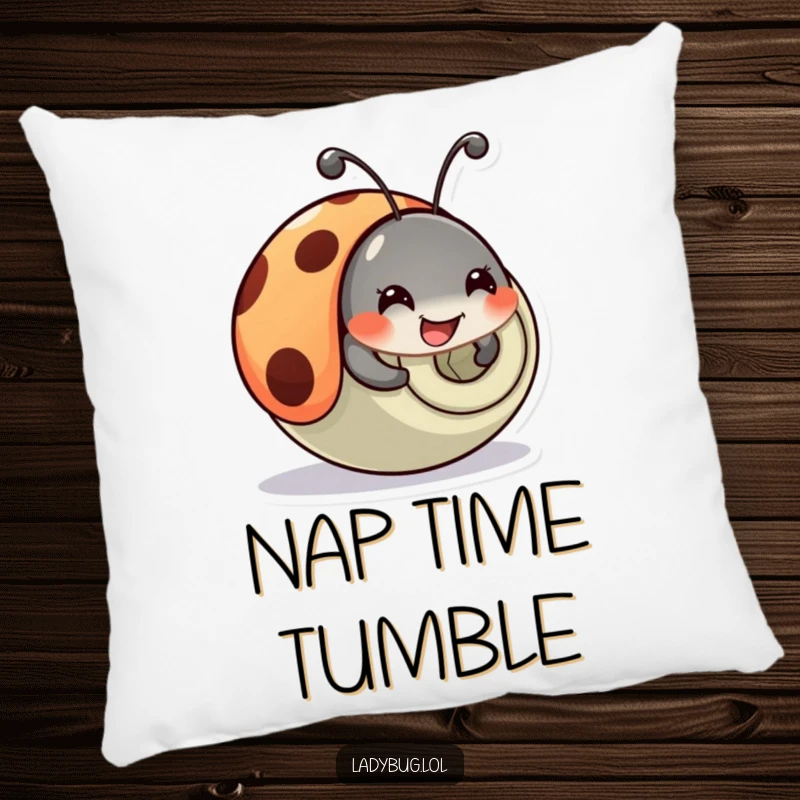 Funny Ladybug Pillow: A happy ladybug comically tumbles and rolls, its humorous mishap adding character to the pillow.