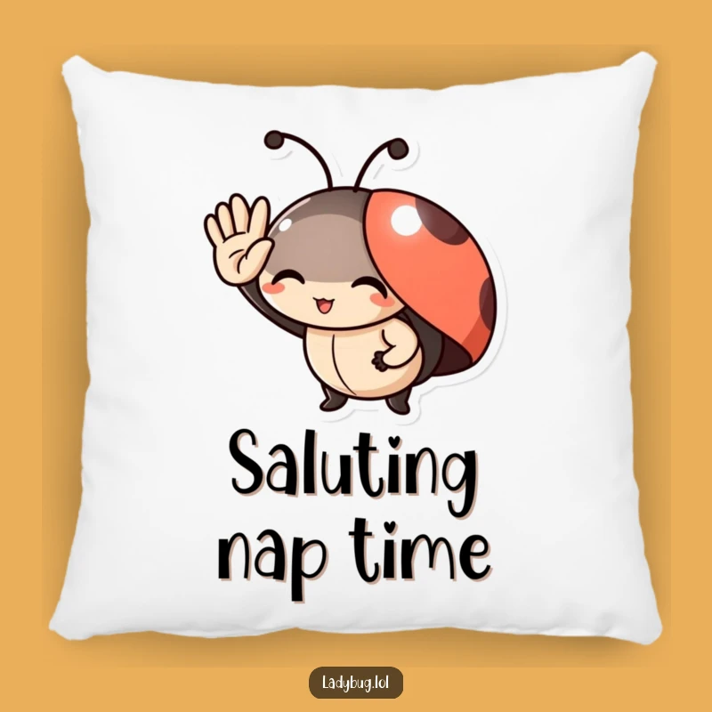 Funny Ladybug Salute Pillow: Delighted Character's Tiny Nod for Cozy Comfort!