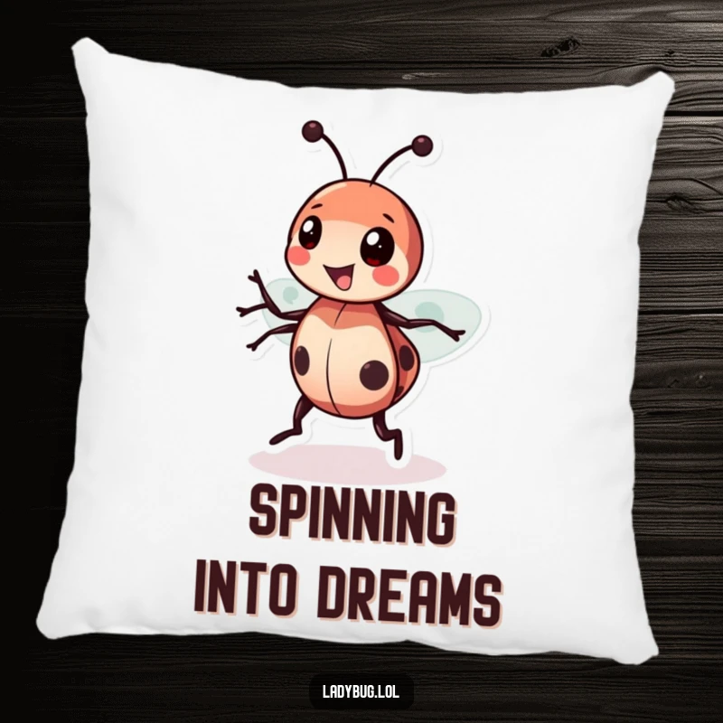 Funny Ladybug Spin Pillow featuring a happy ladybug in a fun spin, offering soft comfort and cute humor.