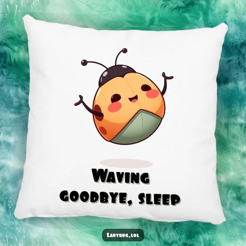 Funny ladybug pillow with a happy ladybug enthusiastically waving its legs, providing comfortable and humorous home decor.