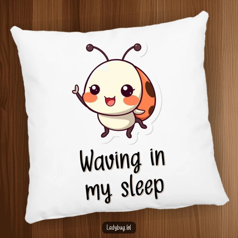 Funny ladybug pillow featuring a happy ladybug character cheerfully waving its tiny antennae, adding comfort and charm.