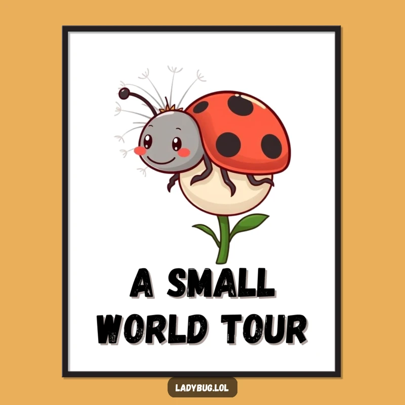 Funny Ladybug Dandelion Digital Art Print: Comical Ride Art, Perfect Gift