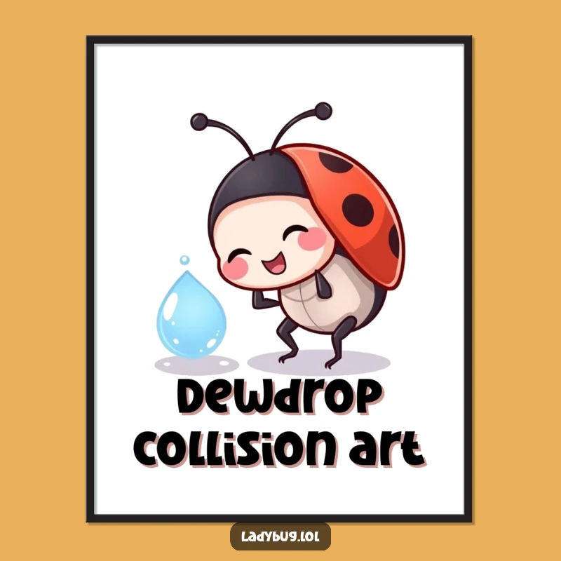 Funny Ladybug Dewdrop Digital Art - Whimsical Bug Print, Vibrant Funny Gift for Decor