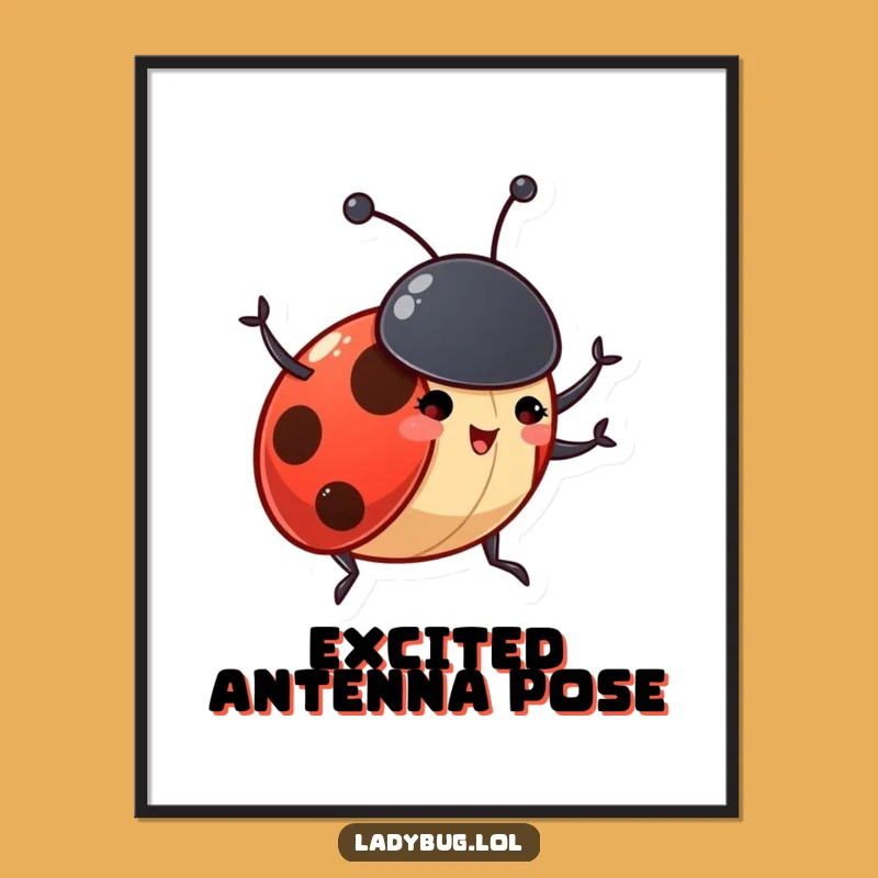 Funny Ladybug Antennae Digital Art - Excited Bug Print, Vibrant Funny Gift for Decor