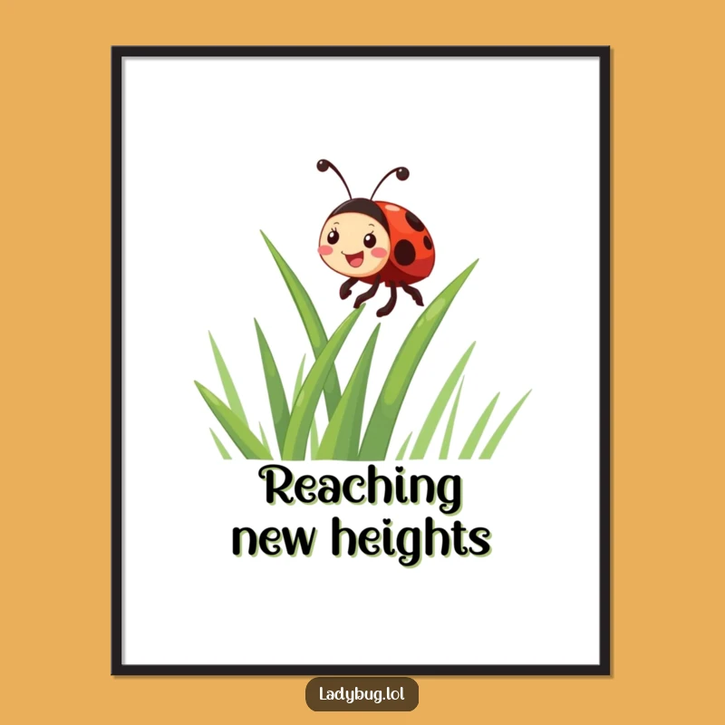 Funny Giggling Ladybug Climbing Grass Digital Art - Instant Humorous Wall Decor