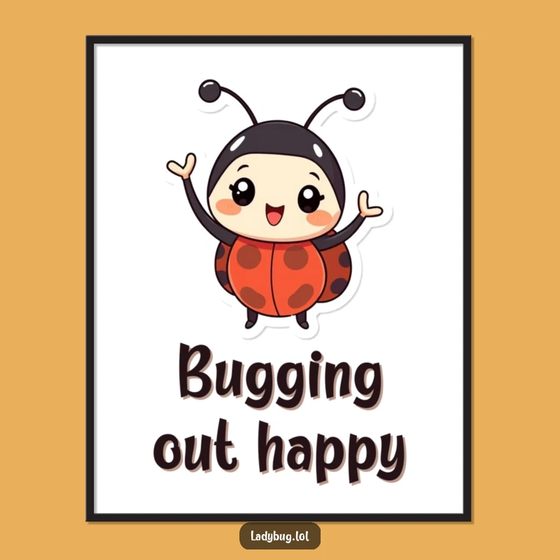 Funny Happy Ladybug Digital Art: Waving Bug Art for Cheerful Spaces