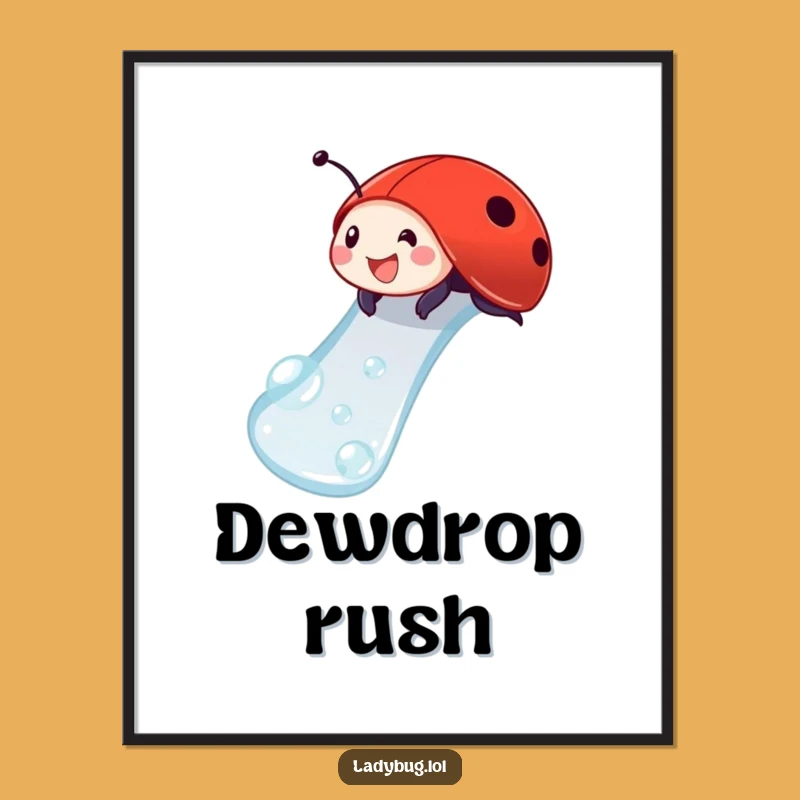Funny Ladybug Dewdrop Slide Digital Art: Playful Acrobat For Charming Home Decor