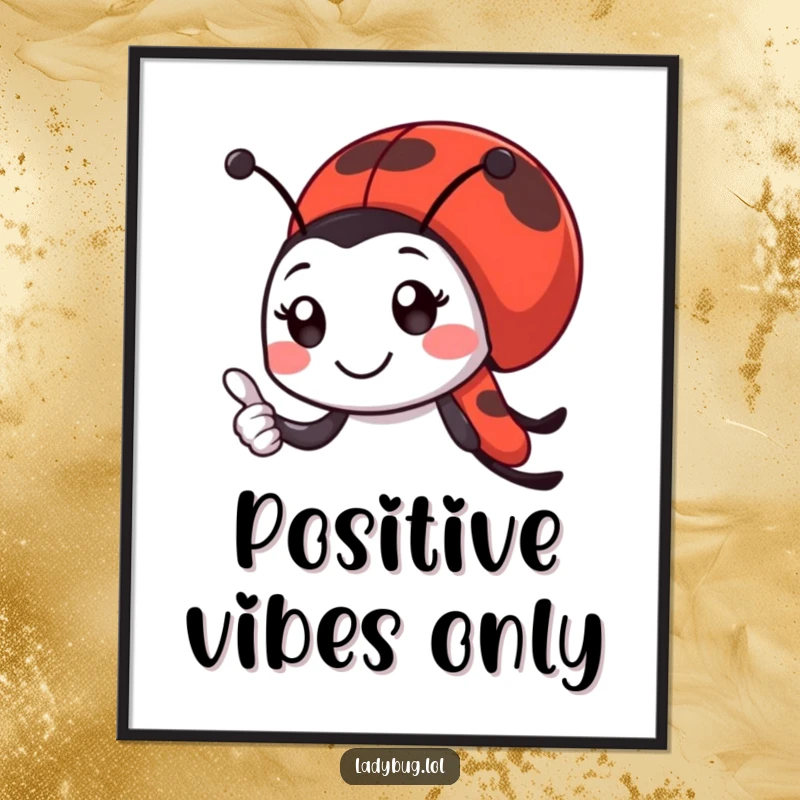 Funny ladybug digital art print of a smiling ladybug character giving a tiny, enthusiastic thumbs-up, radiating positivity.