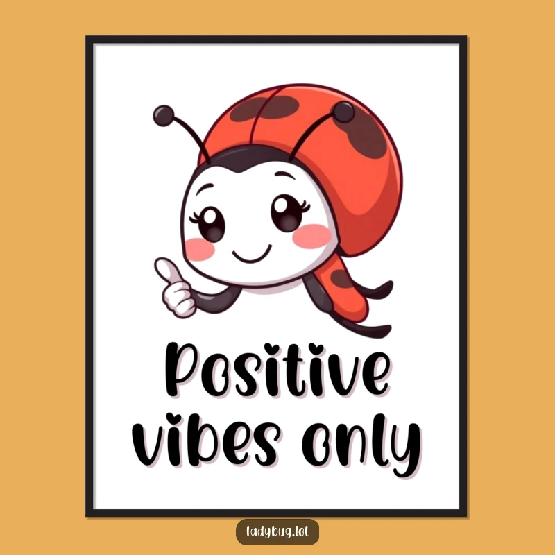 Funny Ladybug Digital Art: Thumbs Up Print, Humorous Insect Positivity