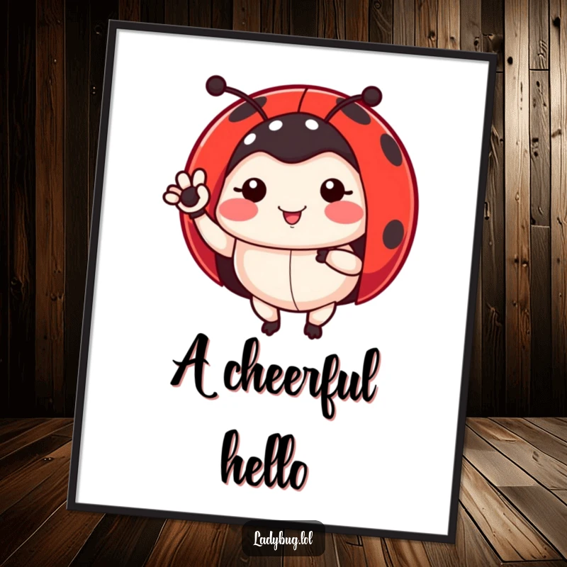Funny ladybug digital art print of a ladybug waving a leg, perfect for charming wall decor and humorous gifting.