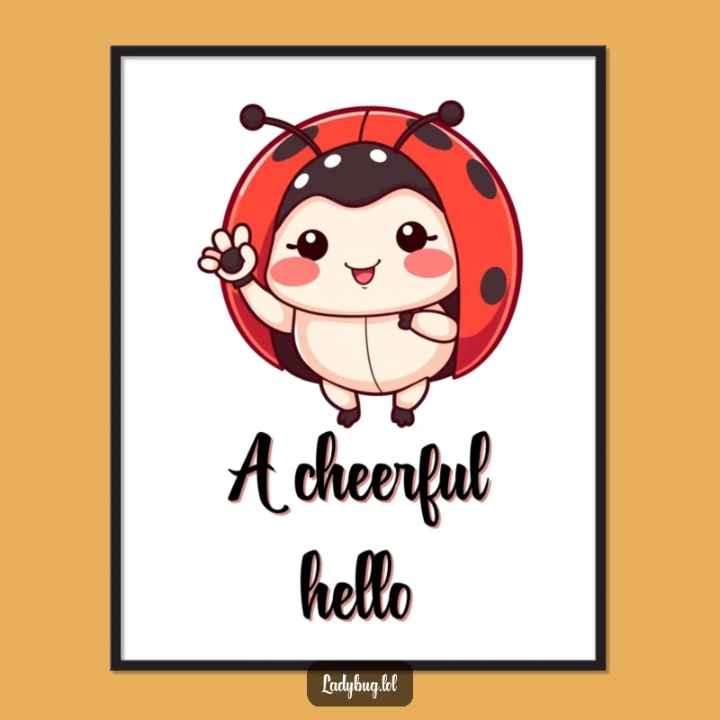 Funny Ladybug Digital Art: Waving Hello Print for Garden Lovers