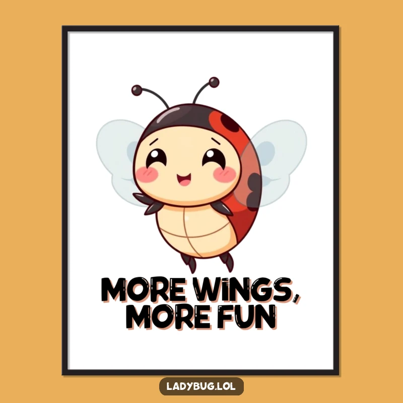 Funny Ladybug Extra Wings Digital Art: Comical Flight Print
