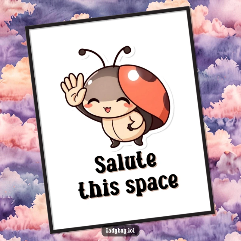 Funny Digital Art Print: A delighted ladybug character giving a small, cheerful salute, bringing joy to any room.