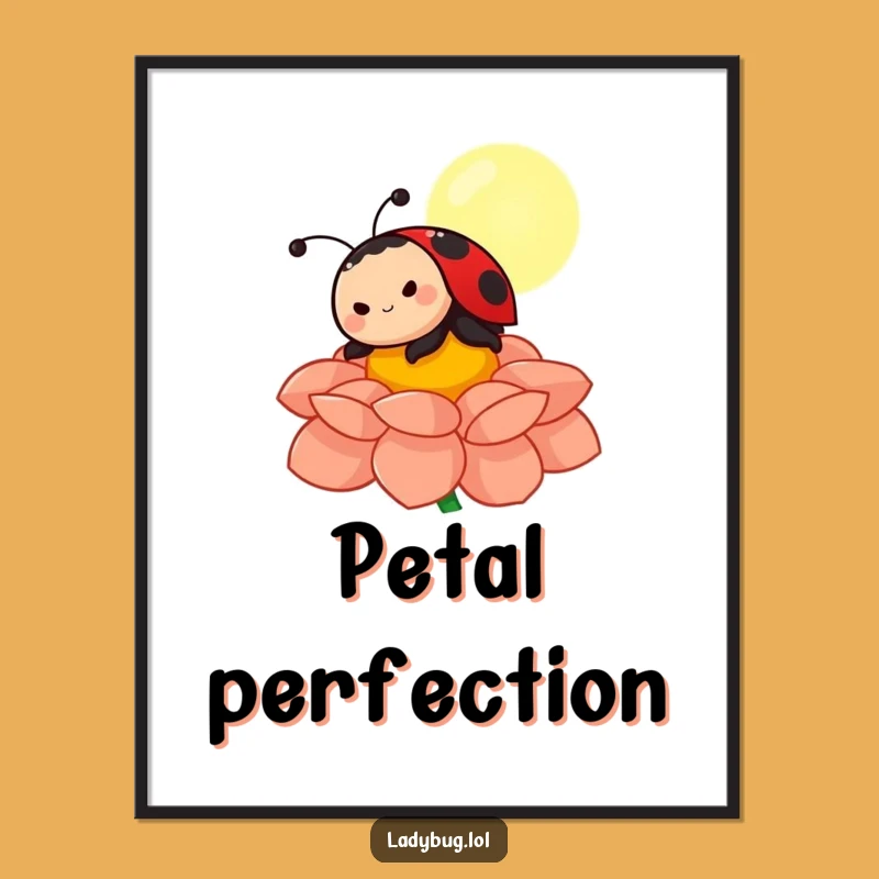 Funny Ladybug Sunbathing Digital Art: Joyful Character on Flower Petal, Instant Funny Gift