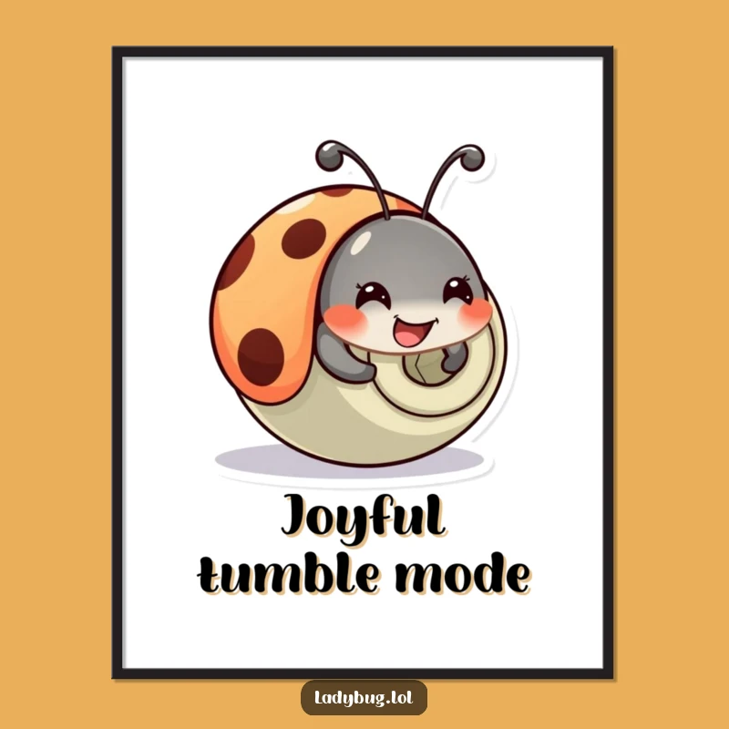 Funny Ladybug Tumble Digital Art: Comical Bug Print, Instant Fun Decor Funny Gift