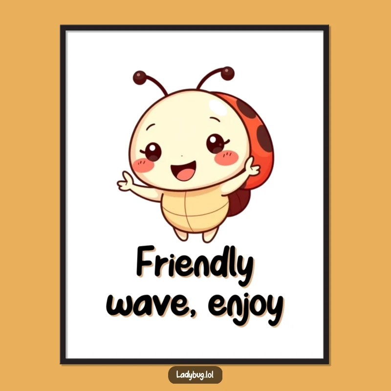 Funny Ladybug Wave Digital Art: Instant Wall Decor with a Smiling Character, Perfect Funny Gift